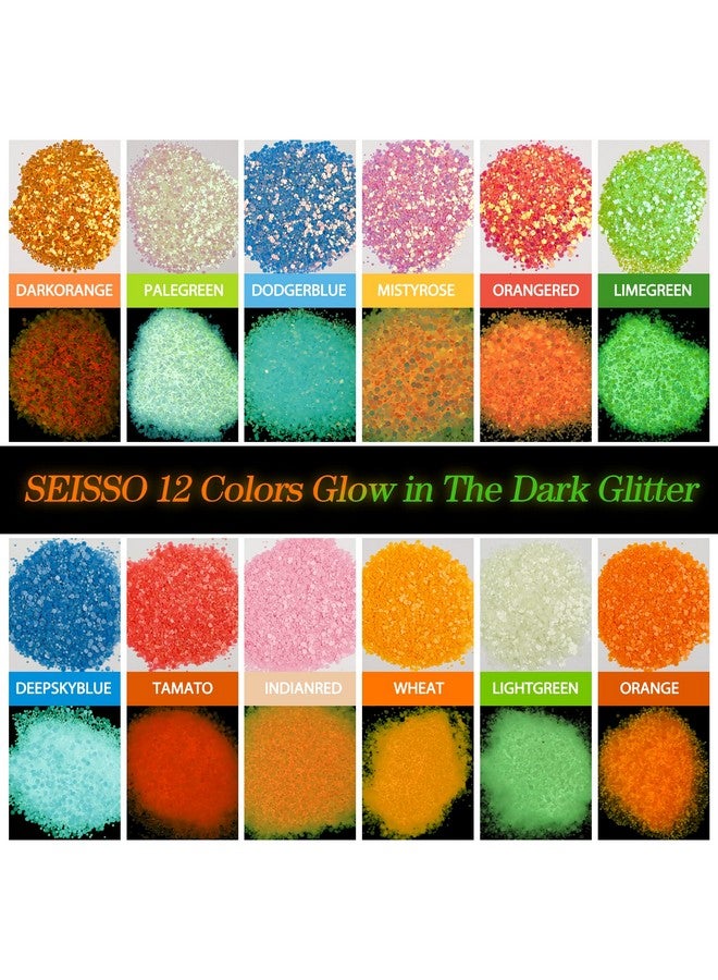 SEISSO N The Dark Glitter, Seisso 12 Bottles Luminous Glitter With Uv Flashlight Set, 10G/Bottle Chunky Glitter Powder For Resin Arts Crafts, Body Face Nail Glitter, Tumbler Slime Glitter - Image 2