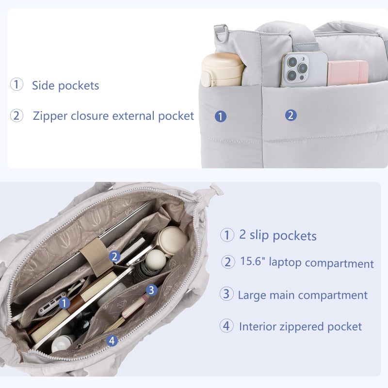 GASSDA Tote Bag for Women Lightweight Puffer Tote Bag Large Nurse Bags Handbag with Pockets Zipper Closure for Work Travel - Image 5