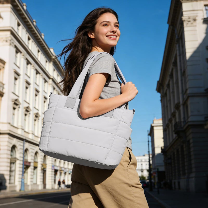GASSDA Tote Bag for Women Lightweight Puffer Tote Bag Large Nurse Bags Handbag with Pockets Zipper Closure for Work Travel - Image 2