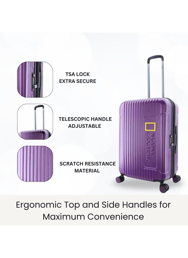 NATIONAL GEOGRAPHIC - National Geographic Canyon ABS/PC Hardshell Medium Check-In Suitcase Metallic Purple, Durable Lightweight Expandable Anti-theft Zipper TSA Lock Travel Luggage, 4 Double Wheel Trolley Bag (24 Inch) - Image 1
