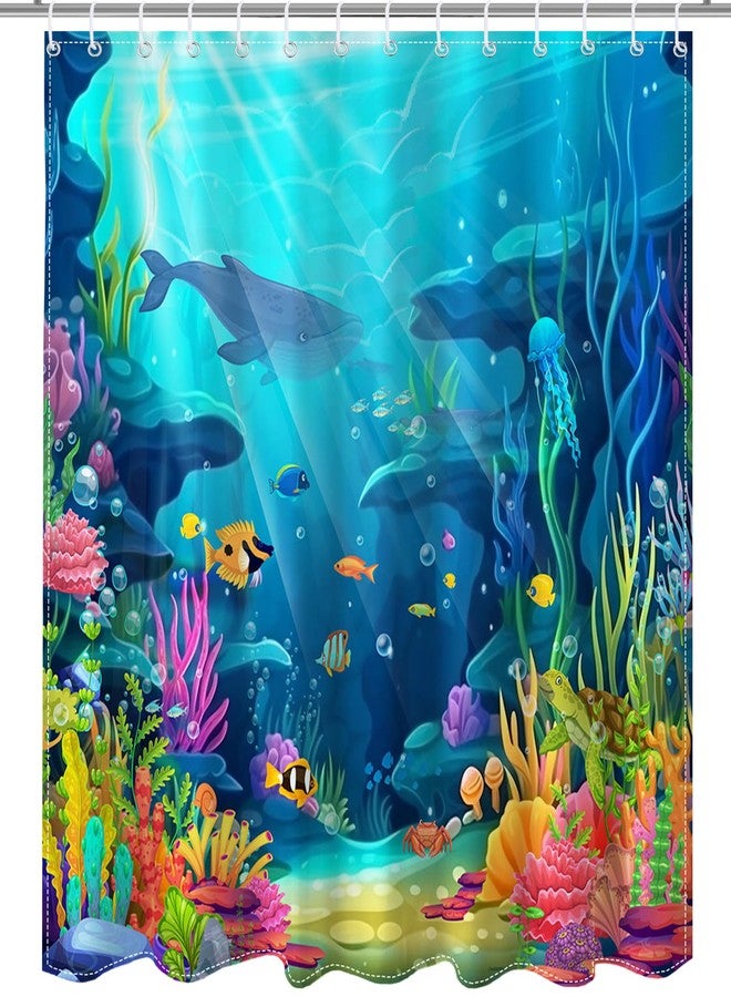 Mocsicka Ocean Shower Curtain for Bathroom Underwater World Kids Shower Curtain with 12 Hooks Summer Tropical Shark Turtle Fish Bath Curtain for Kids Sea Bathroom Decor, 72 x 72 in Waterproof Fabric - Image 1