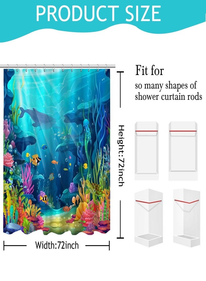 Mocsicka Ocean Shower Curtain for Bathroom Underwater World Kids Shower Curtain with 12 Hooks Summer Tropical Shark Turtle Fish Bath Curtain for Kids Sea Bathroom Decor, 72 x 72 in Waterproof Fabric - Image 2
