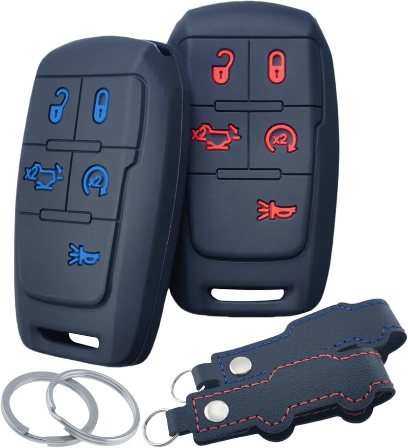 RUNZUIE غطاء مفتاح ذكي سيليكون RUNZUIE 2 قطعة لسيارات دودج رام 2500 3500 5500 من 2019-2021 - أسود أحمر/أزرق - Image 1