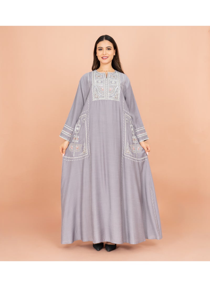 IKKXA Solid Jalabiya Crystal Details Wide Cut Arabisque IK603 Violet - Image 1