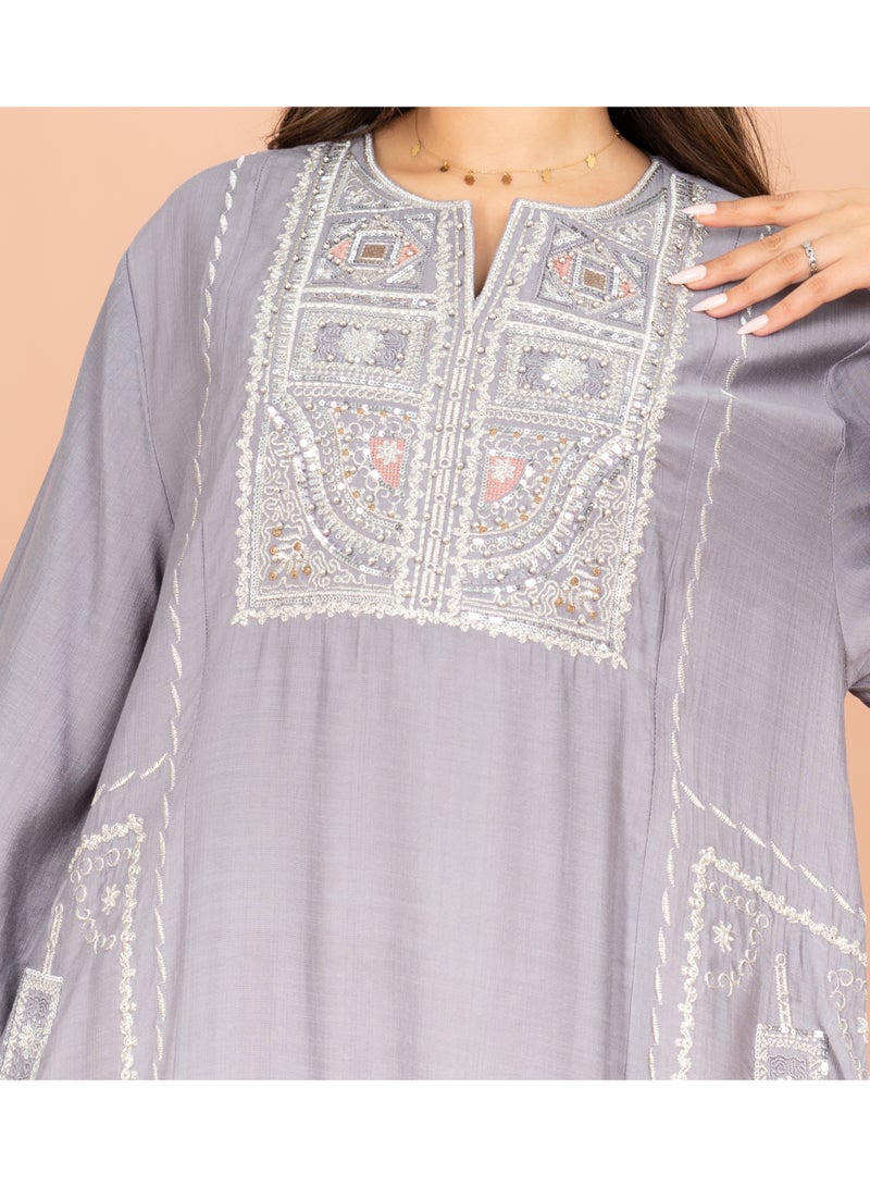 IKKXA Solid Jalabiya Crystal Details Wide Cut Arabisque IK603 Violet - Image 2