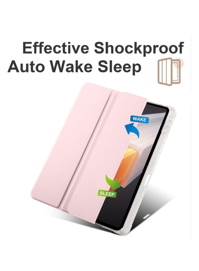 for IPad Pro 2024 5th M4 11-InchCase Cover ,Transparent Airbag With Pen Slot For Anti Drop, Tablet Protective Cover, Triple Fold Multi Angle Design, Automatic Wake-up/sleep, Soft Leather，Pink  - Image 2