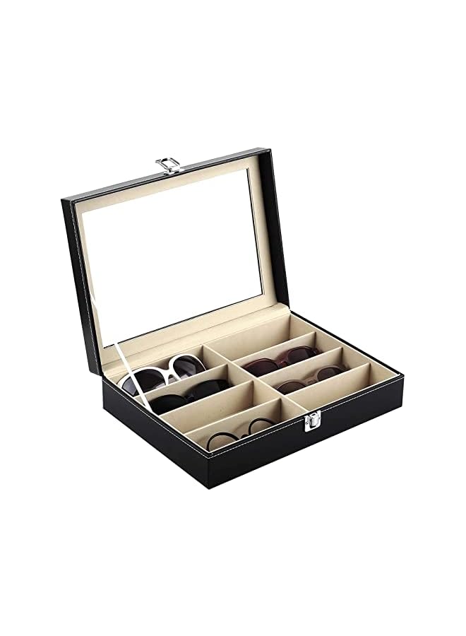 PROMASS Leather Multi Sunglasses Organizer for Women Men, Eyeglasses Eyewear Display Case Jewelry Watch Organizer Sunglasses Jewelry Collection Case Sunglass Storage Holder Box with 8 Slots, Black - Image 2