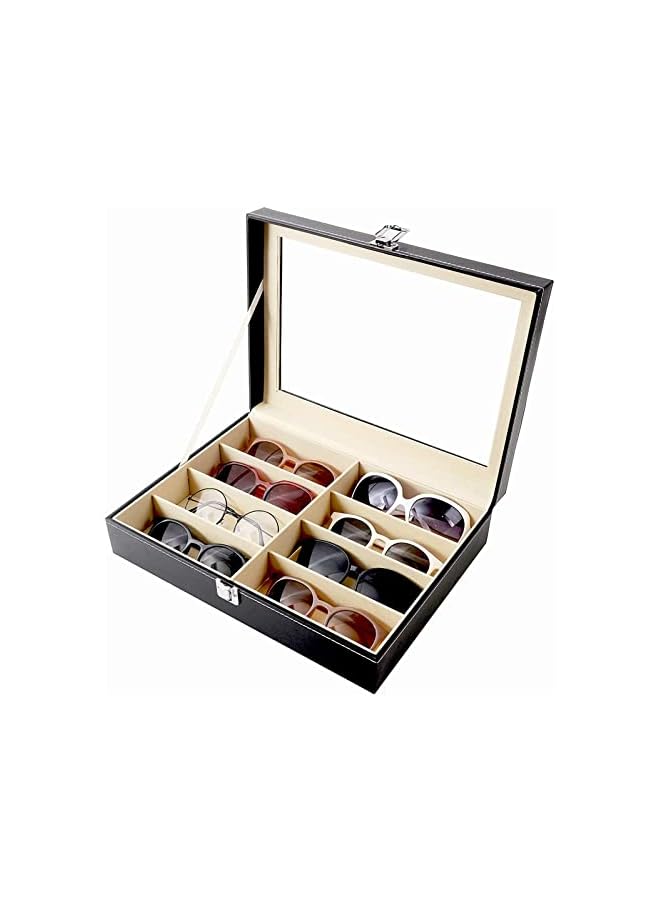 PROMASS Leather Multi Sunglasses Organizer for Women Men, Eyeglasses Eyewear Display Case Jewelry Watch Organizer Sunglasses Jewelry Collection Case Sunglass Storage Holder Box with 8 Slots, Black - Image 3