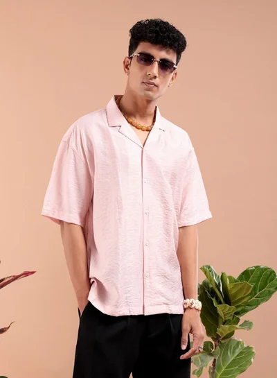 The Indian Garage Co Men Relaxed Fit Striped Half Sleeves Cuban Collar Resort Wear Shirt