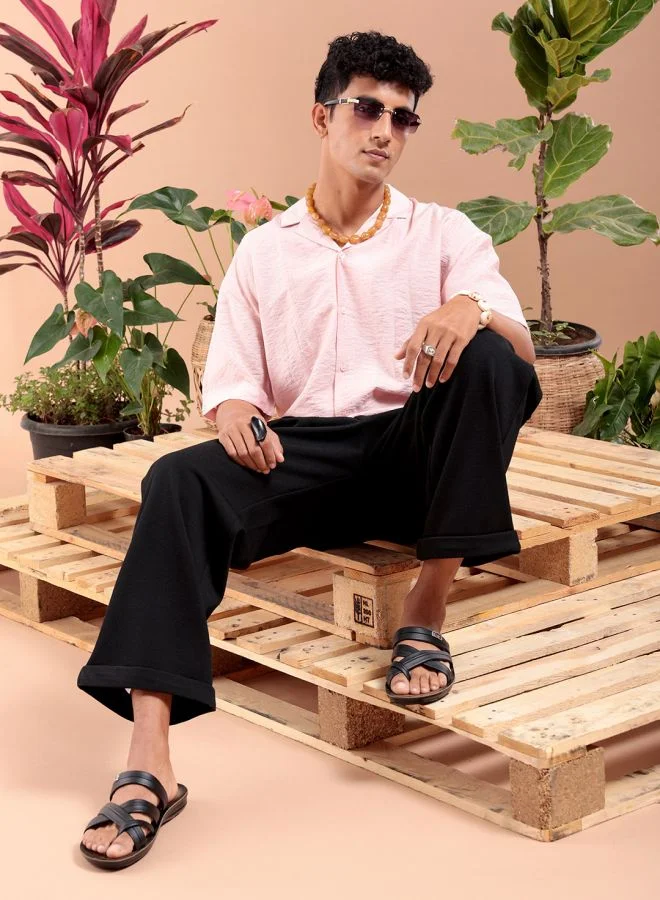 The Indian Garage Co Men Relaxed Fit Striped Half Sleeves Cuban Collar Resort Wear Shirt