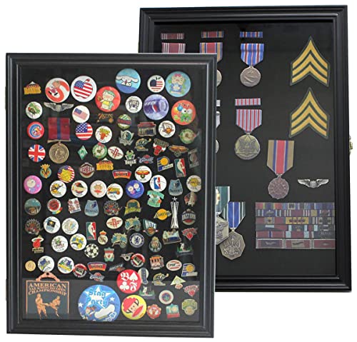 Large 19X 14 Pin Display Case Medal Shadow Box with 98 UV Protection for Military Medals Beach Tags Jewelry Pins Pin Gift Insignia Ribbons Memorabilia Black Finish