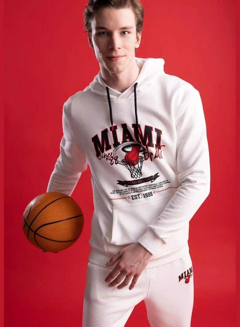 DeFacto Man NBA Miami Heat Licenced Hooded Long Sleeve Knitted Sweatshirt