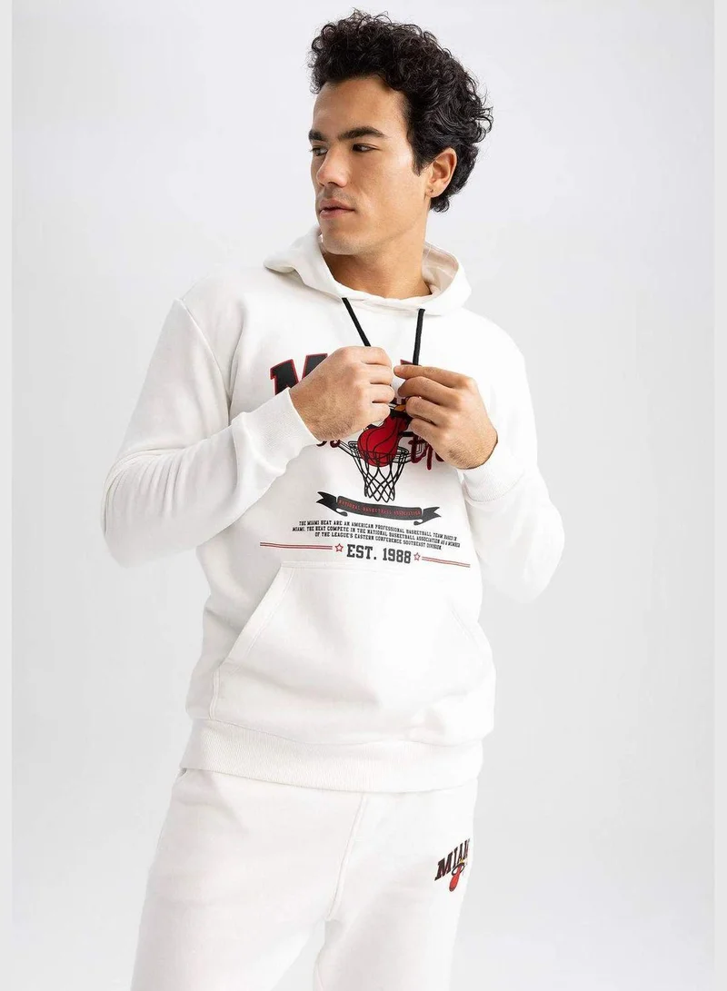 DeFacto Man NBA Miami Heat Licenced Hooded Long Sleeve Knitted Sweatshirt