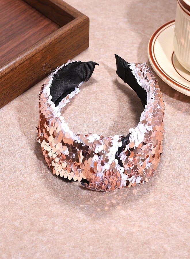 BaBakiak Wide Sequin Headband, Sparkly Cross Twisted Hair Band for Women, Party Nightclub Accessories (Champagne) - Image 4