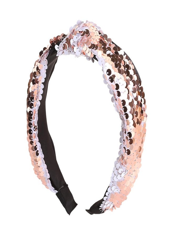 BaBakiak Wide Sequin Headband, Sparkly Cross Twisted Hair Band for Women, Party Nightclub Accessories (Champagne) - Image 1