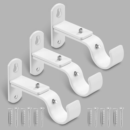 AMZSEVEN Adjustable Curtain Rod Brackets, Metal Window Drapery Rod Hanger Holders Hooks for 1 inch Rods (White, Set of 3) - Image 1