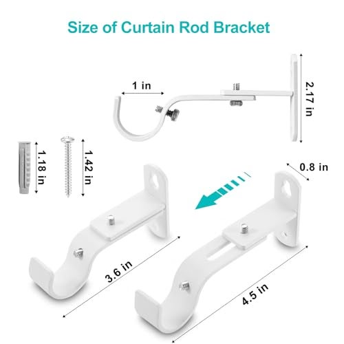 AMZSEVEN Adjustable Curtain Rod Brackets, Metal Window Drapery Rod Hanger Holders Hooks for 1 inch Rods (White, Set of 3) - Image 3