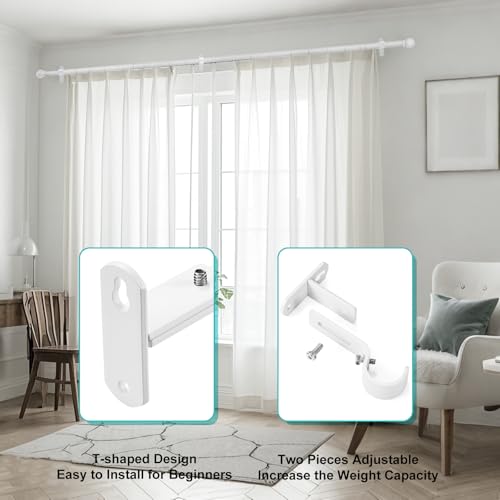 AMZSEVEN Adjustable Curtain Rod Brackets, Metal Window Drapery Rod Hanger Holders Hooks for 1 inch Rods (White, Set of 3) - Image 5