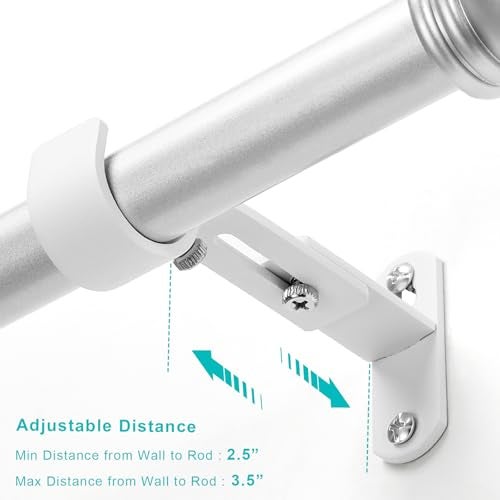 AMZSEVEN Adjustable Curtain Rod Brackets, Metal Window Drapery Rod Hanger Holders Hooks for 1 inch Rods (White, Set of 3) - Image 2