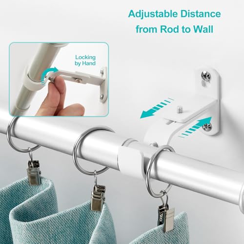 AMZSEVEN Adjustable Curtain Rod Brackets, Metal Window Drapery Rod Hanger Holders Hooks for 1 inch Rods (White, Set of 3) - Image 4