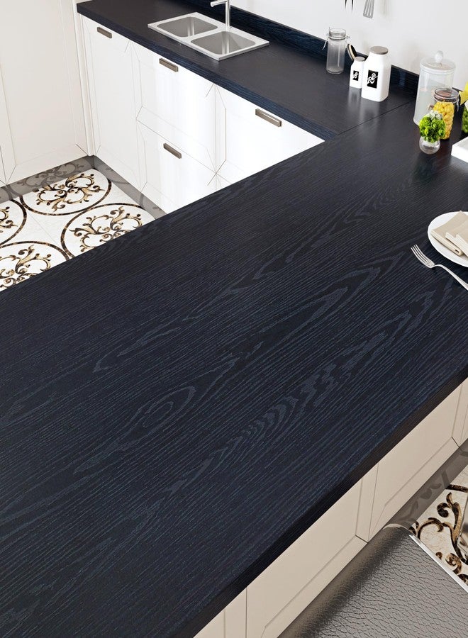 WESTICK 394" x 15.75" Wood Contact Paper Peel and Stick Countertops Wood Wallpaper Textured Navy Blue Wooden Wallpaper Self Adhesive Wood Look Contact Paper for Desk Cabinets RV Accent Wall Vinyl Roll - Image 1