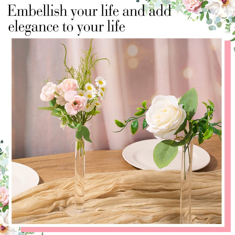 Ninehaoou 6 Pcs Cylinder Bud Vases for Centerpieces, 7.9" Acrylic Clear Small Tall Slim Flower Vases for Single Rose, Home Aesthetic Wedding Table Decorations for Party Desk Decor - Image 4