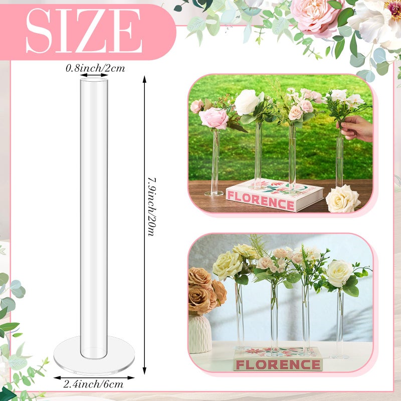 Ninehaoou 6 Pcs Cylinder Bud Vases for Centerpieces, 7.9" Acrylic Clear Small Tall Slim Flower Vases for Single Rose, Home Aesthetic Wedding Table Decorations for Party Desk Decor - Image 2