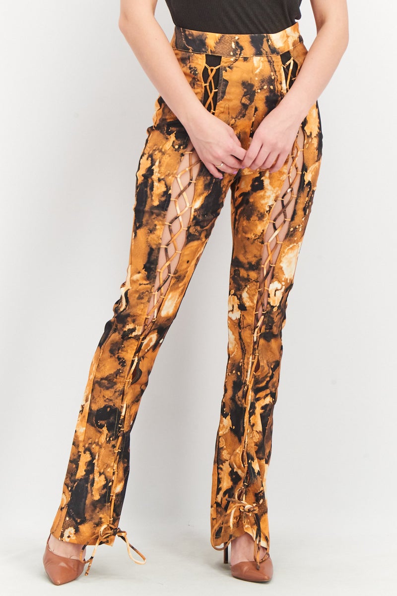 NA-KD Women Regular Fit Lacing Details Pants, Rust  - Image 1