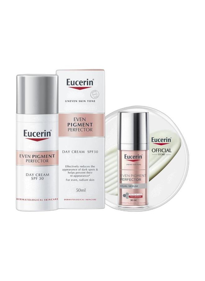 Eucerin Daily Pigment Spot Correction Duo – Even Pigment Perfector Dual Serum 30ml & Face Day Cream 50ml – Lightweight Dark Spot Reduction & Moisturizing for All Skin Types  - Image 1