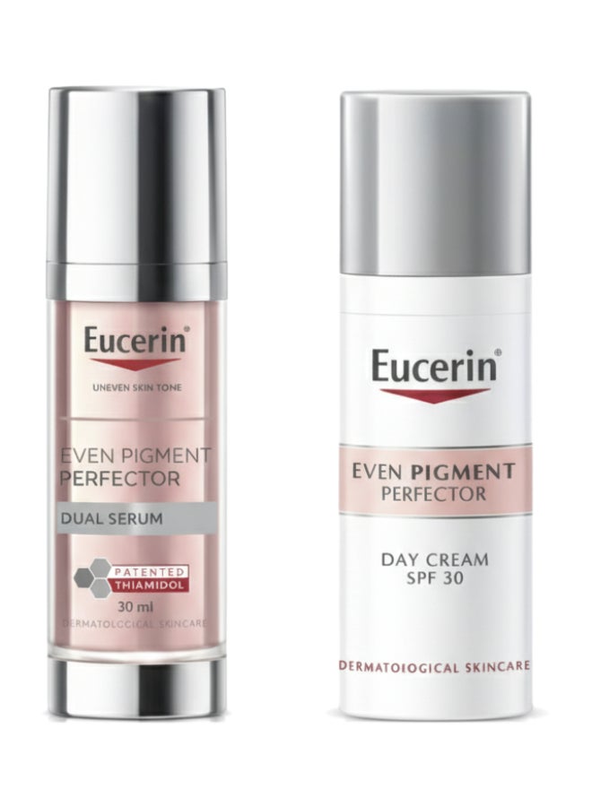 Eucerin Daily Pigment Spot Correction Duo – Even Pigment Perfector Dual Serum 30ml & Face Day Cream 50ml – Lightweight Dark Spot Reduction & Moisturizing for All Skin Types - Image 1