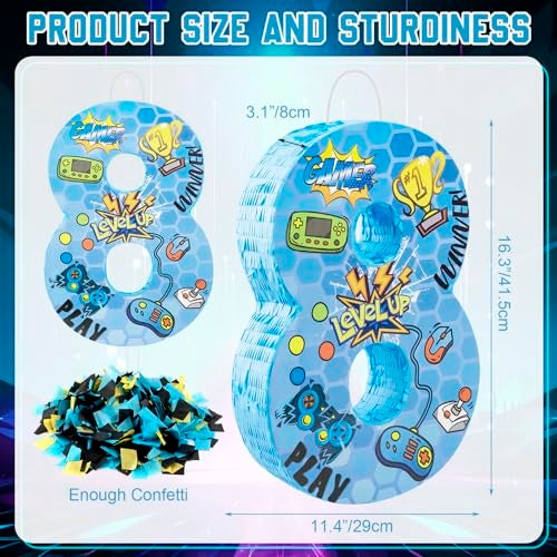 Simgoing Number 8 Video Game Piata 16 5 Inch Gaming Controller 8th Birthday Party Supplies Decorations Piata with Confetti for Gaming Theme Party Carnival Events Decor - Image 5