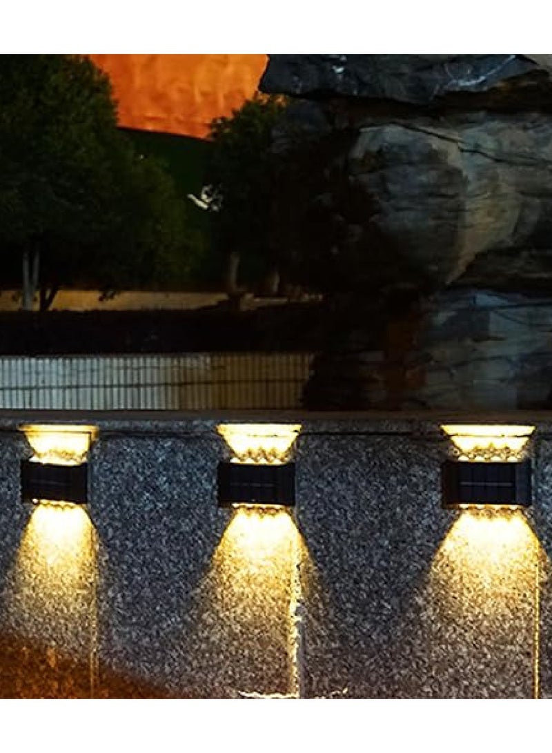 يوويل 4 قطع 8 مصابيح LED تعمل بالطاقة الشمسية لأعلى وأسفل الجدار، إضاءة LED مقاومة للماء في الهواء الطلق، مصابيح سياج شمسية للساحات الخارجية والحديقة والفناء والأسوار الممرات وتزيين الممرات الشمسية وإضاءة مقاومة للماء  - Image 5