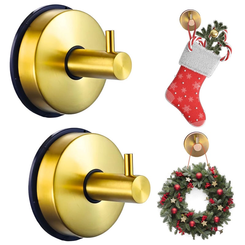 Gold Suction Cup Hooks For Door Wreaths No Drill Metal Towel Hooks For Glass Window Bathroom Mirrors 2 Pcs - Image 2