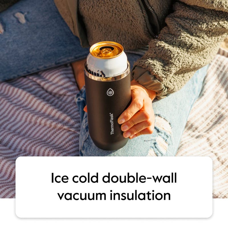 ThermoFlask ترمو فلاسک 2 في 1 كوب مبرد معزول بالفراغ 12 أونصة جودة ممتازة يناسب علب الحجم القياسي مقاوم للتعرق قاعدة غير قابلة للانزلاق ملح وردي - Image 5