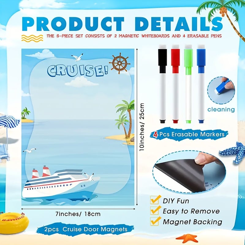 6 Piece Cruise Ship Door Magnets Set With Whiteboard And Markers Beach Party Gift - Image 1