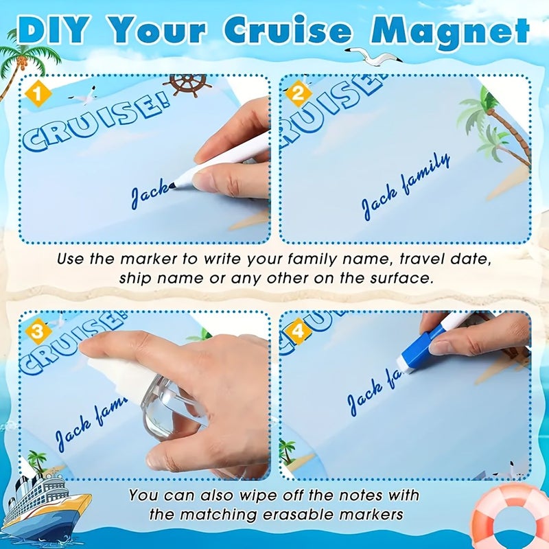 6 Piece Cruise Ship Door Magnets Set With Whiteboard And Markers Beach Party Gift - Image 4