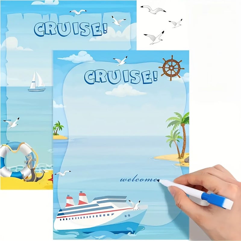 6 Piece Cruise Ship Door Magnets Set With Whiteboard And Markers Beach Party Gift - Image 2