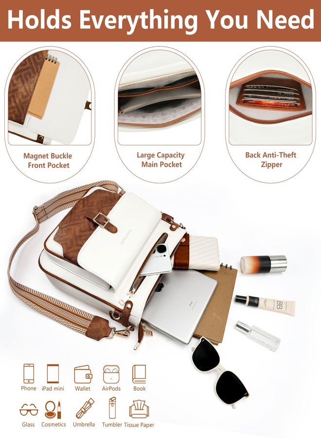Sunpour Large Crossbody Bags for Women,RFID Blocking Multi-Pocket Crossbody Purses,Structured Vegan Leather Shoulder Bag (Beige&Brown, Large) - Image 5