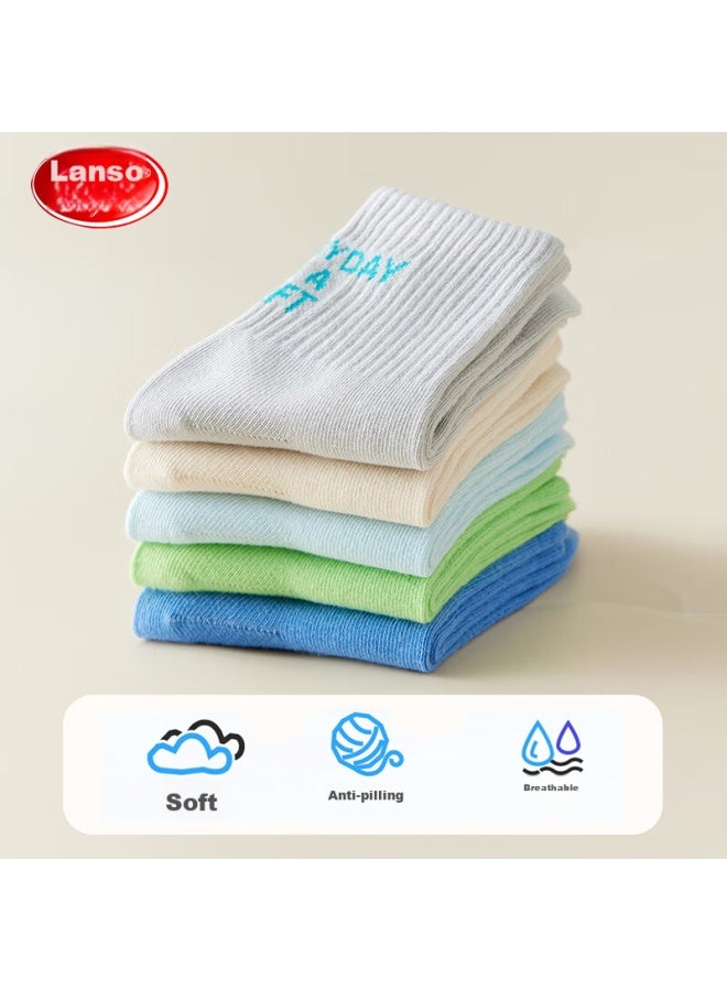 LANG SHA Langsha Children's Socks, Boys' Mid-calf Cotton Socks For All Seasons, Trendy Sports Socks For Older Children And Teenagers, 5 Pairs Per Pack - Image 3