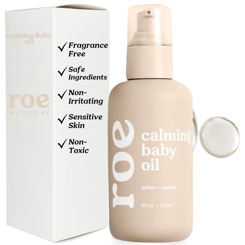 Roe Wellness Baby Oil Calming & Soothes, Hydrates Rough and Irritated Skin | All Natural Non-Greasy Hydrating Baby Oil | Moisturize Full Body (Calming Baby Oil) - Image 1