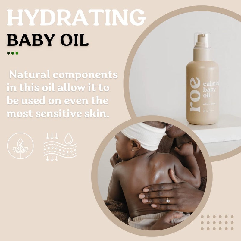 Roe Wellness Baby Oil Calming & Soothes, Hydrates Rough and Irritated Skin | All Natural Non-Greasy Hydrating Baby Oil | Moisturize Full Body (Calming Baby Oil) - Image 2