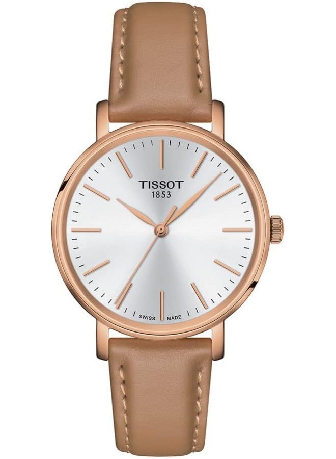 TISSOT Women's Everytime Lady 316L Stainless Steel case with Rose Gold PVD Coating Quartz Watch, Beige, Leather, 16 (T1432103601100), Beige - Image 1