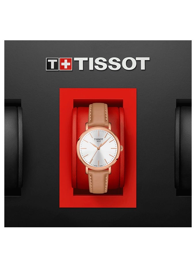TISSOT Women's Everytime Lady 316L Stainless Steel case with Rose Gold PVD Coating Quartz Watch, Beige, Leather, 16 (T1432103601100), Beige - Image 5