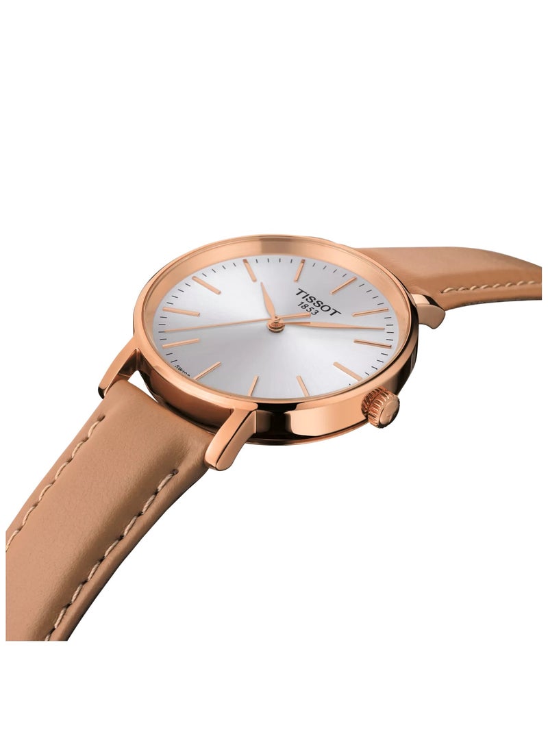 TISSOT Women's Everytime Lady 316L Stainless Steel case with Rose Gold PVD Coating Quartz Watch, Beige, Leather, 16 (T1432103601100), Beige - Image 3