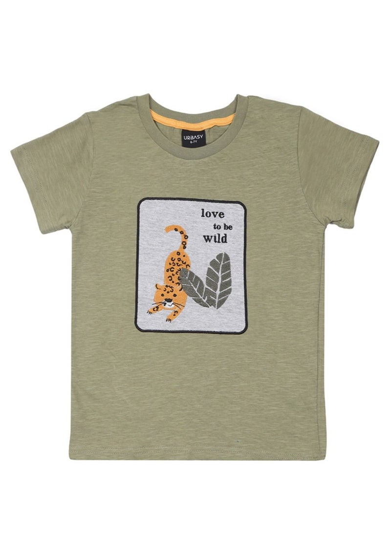 Urbasy Kids boys Printed Round Neck T-shirt - Olive - Image 3