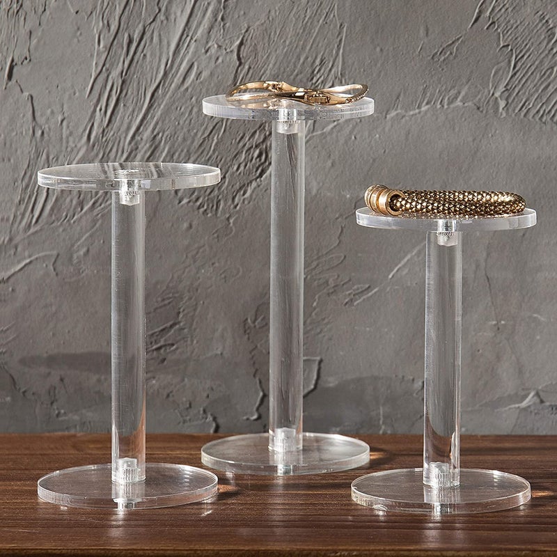 Indian Decor 22237 Showcase Your Jewelry and Watches in Style with Set of 3 Clear Round Acrylic Pedestal Riser Stands Elevate Your Display with Elegance - Image 4