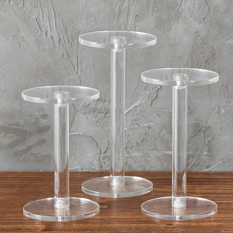Indian Decor 22237 Showcase Your Jewelry and Watches in Style with Set of 3 Clear Round Acrylic Pedestal Riser Stands Elevate Your Display with Elegance - Image 2