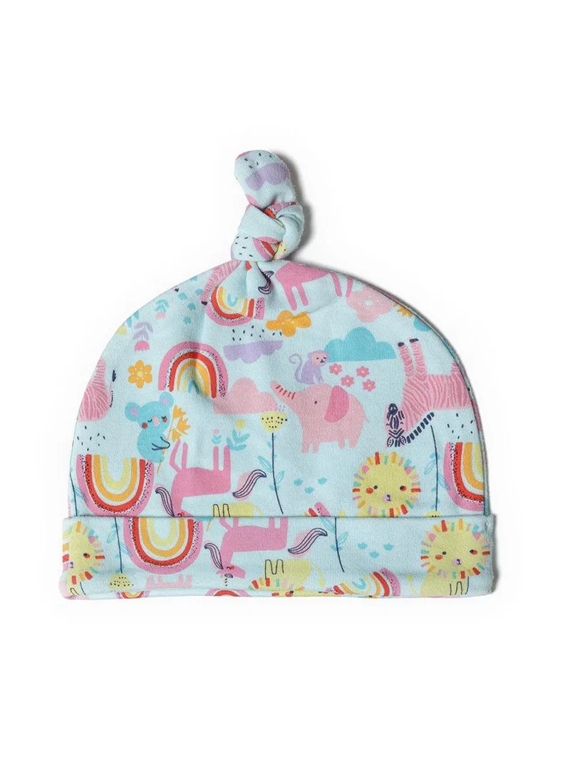 MINOTI 2-Pack Baby Girls Soft Hats with Stripe and Animal Print