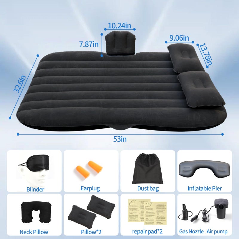 Onirii Inflatable Car Air Mattress Back Seat Bed with Air Pump,53 "x 32.6" Portable Thickened Car Travel Camping Sleeping Air Mattress Blow Up Bed for Car Universal SUV - Image 3