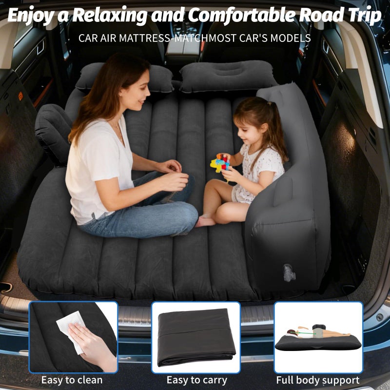 Onirii Inflatable Car Air Mattress Back Seat Bed with Air Pump,53 "x 32.6" Portable Thickened Car Travel Camping Sleeping Air Mattress Blow Up Bed for Car Universal SUV - Image 4